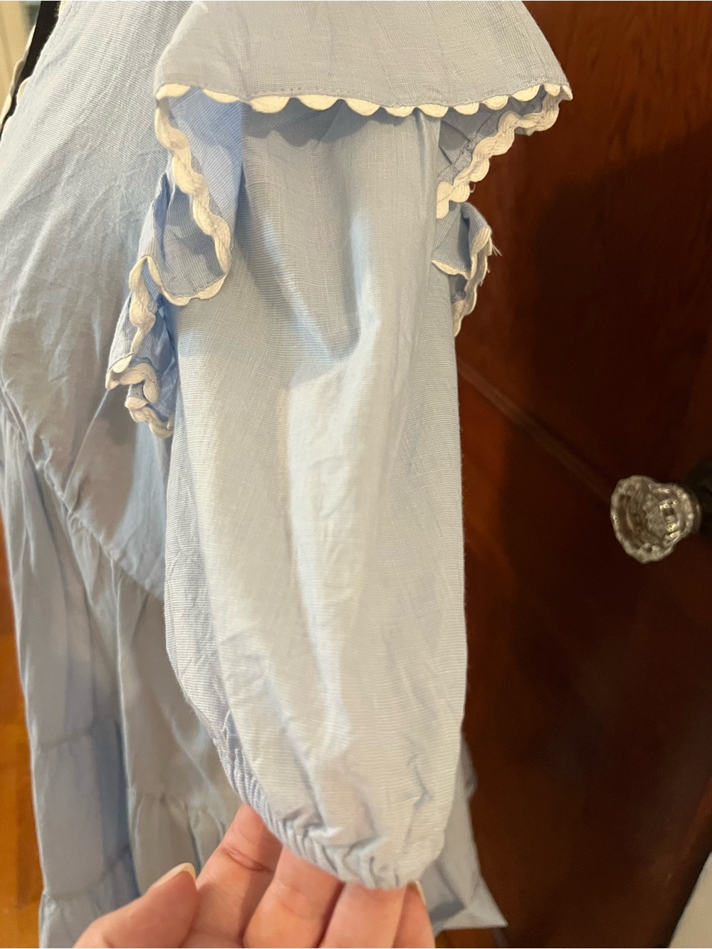 Simply Southern Light Blue Tiered Dress Small Scallop Trim Cottagecore - Picture 6 of 10